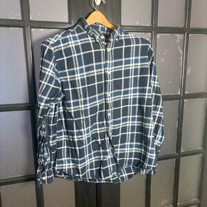 Cotton & Co Blue Plaid Button Down Shirt XL 100% Cotton Casual